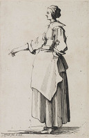 KG 10898
<br/>
Staande vrouw met wijzende hand ("Burgerij II")
<br/>
<em>Henriet, Israël (ca.1590-1661)</em>